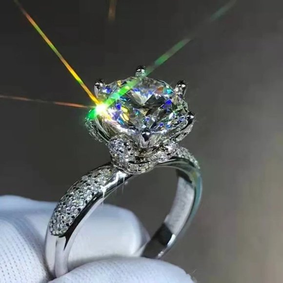 Certified 5ct. t.w. Moissanite Diamond Flower Wedding Engagement Ring NEW - Picture 7 of 13